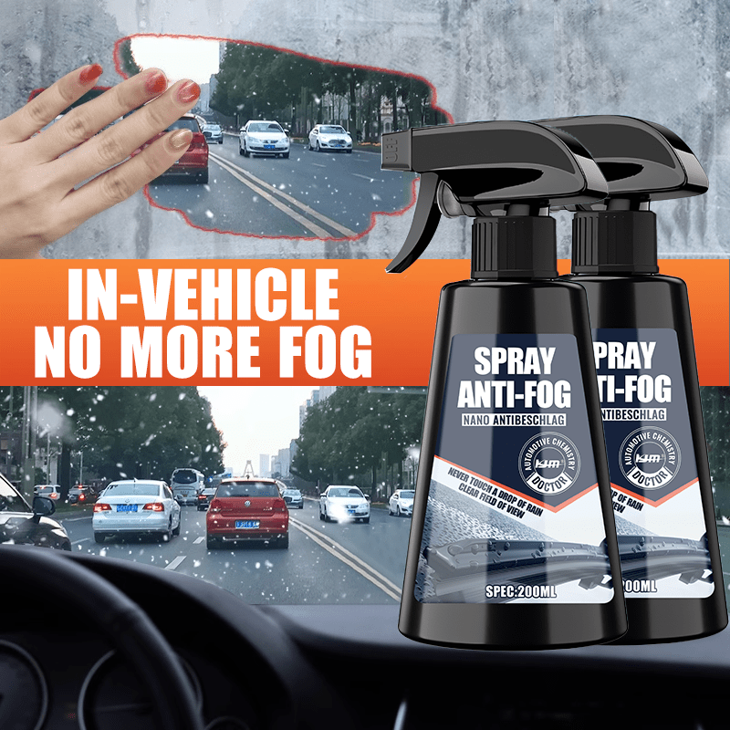 Anti-fog spray being applied to a car windscreen