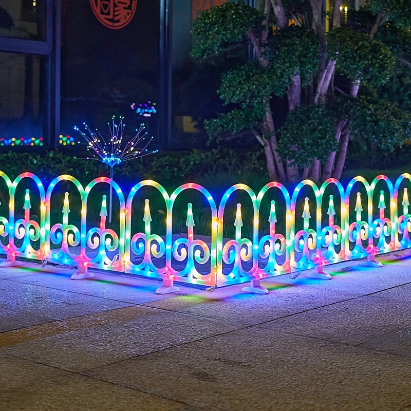 8-pack of solar LED fence lights laid out