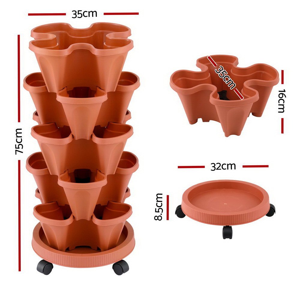 5 - Pot Stackable Planter Raised Garden Bed Vertical Garden Brick Red Strawberry Stackable Planters Herbs Petunias - Direct On Sale