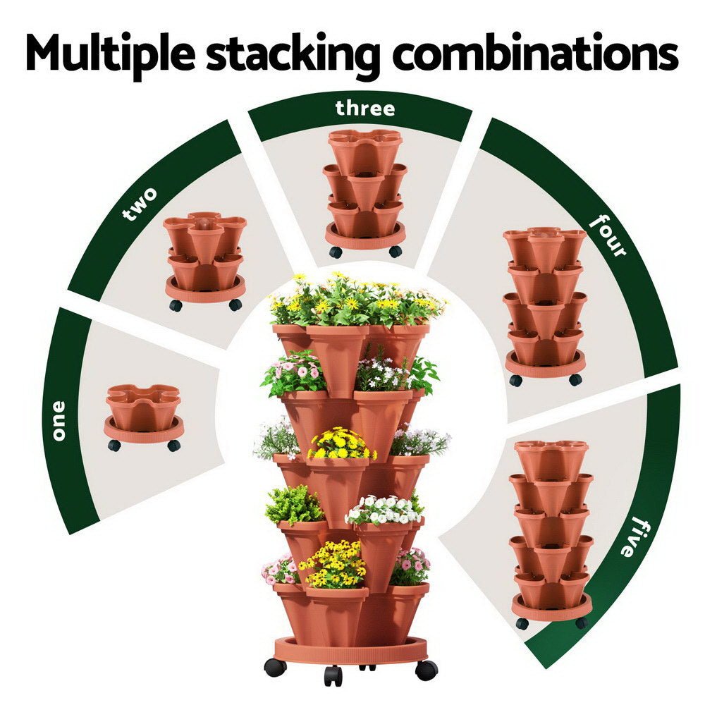 5 - Pot Stackable Planter Raised Garden Bed Vertical Garden Brick Red Strawberry Stackable Planters Herbs Petunias - Direct On Sale