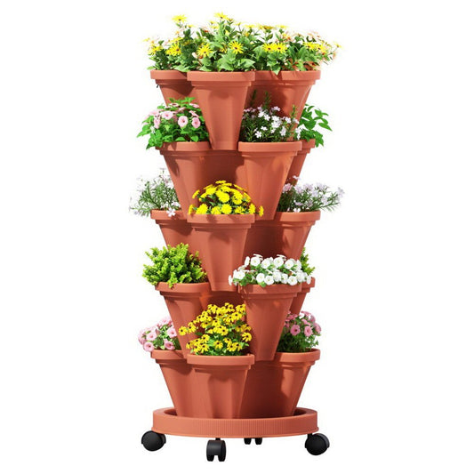 5 - Pot Stackable Planter Raised Garden Bed Vertical Garden Brick Red Strawberry Stackable Planters Herbs Petunias - Direct On Sale