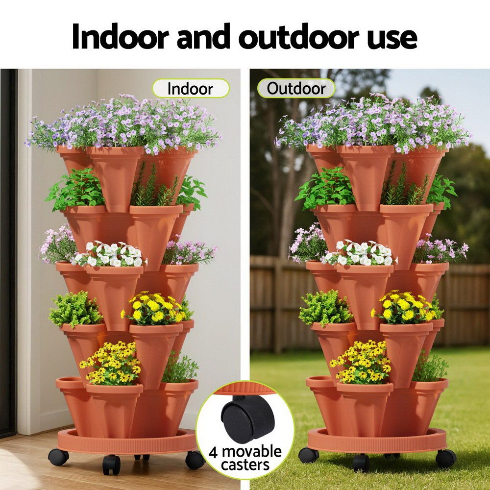 5 - Pot Stackable Planter Raised Garden Bed Vertical Garden Brick Red Strawberry Stackable Planters Herbs Petunias - Direct On Sale