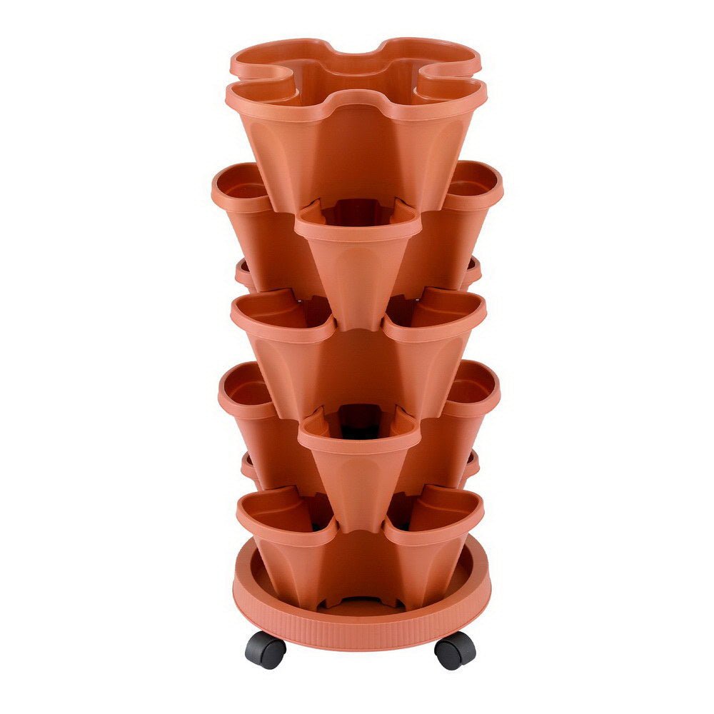5 - Pot Stackable Planter Raised Garden Bed Vertical Garden Brick Red Strawberry Stackable Planters Herbs Petunias - Direct On Sale