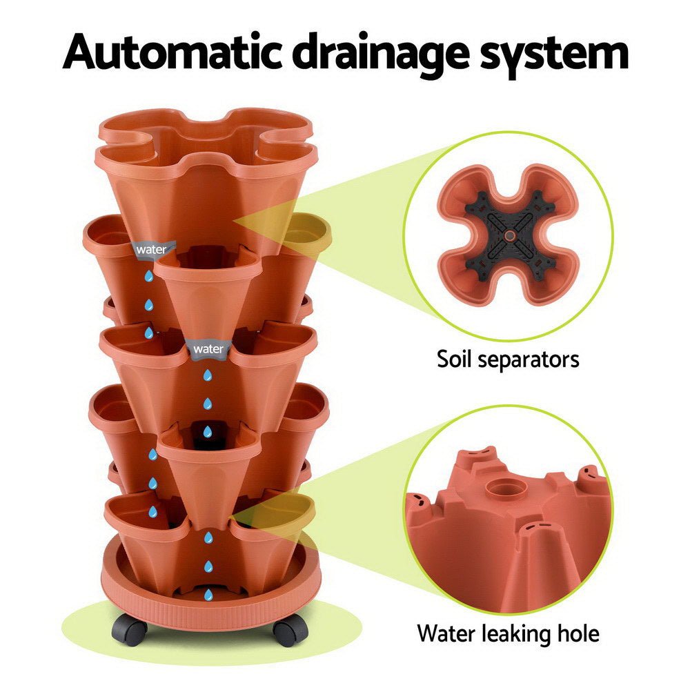 5 - Pot Stackable Planter Raised Garden Bed Vertical Garden Brick Red Strawberry Stackable Planters Herbs Petunias - Direct On Sale