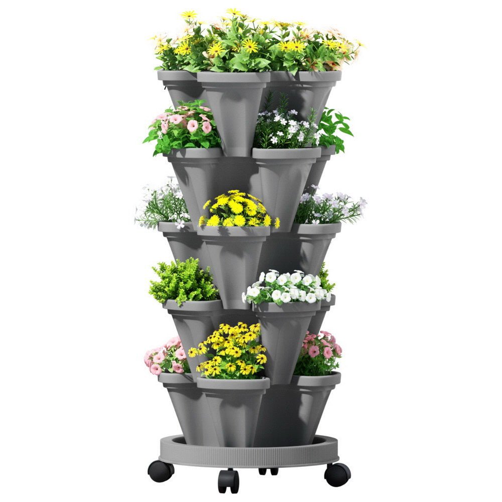 5 - Pot Stackable Strawberry Planter with Automatic Drainage - Direct On Sale