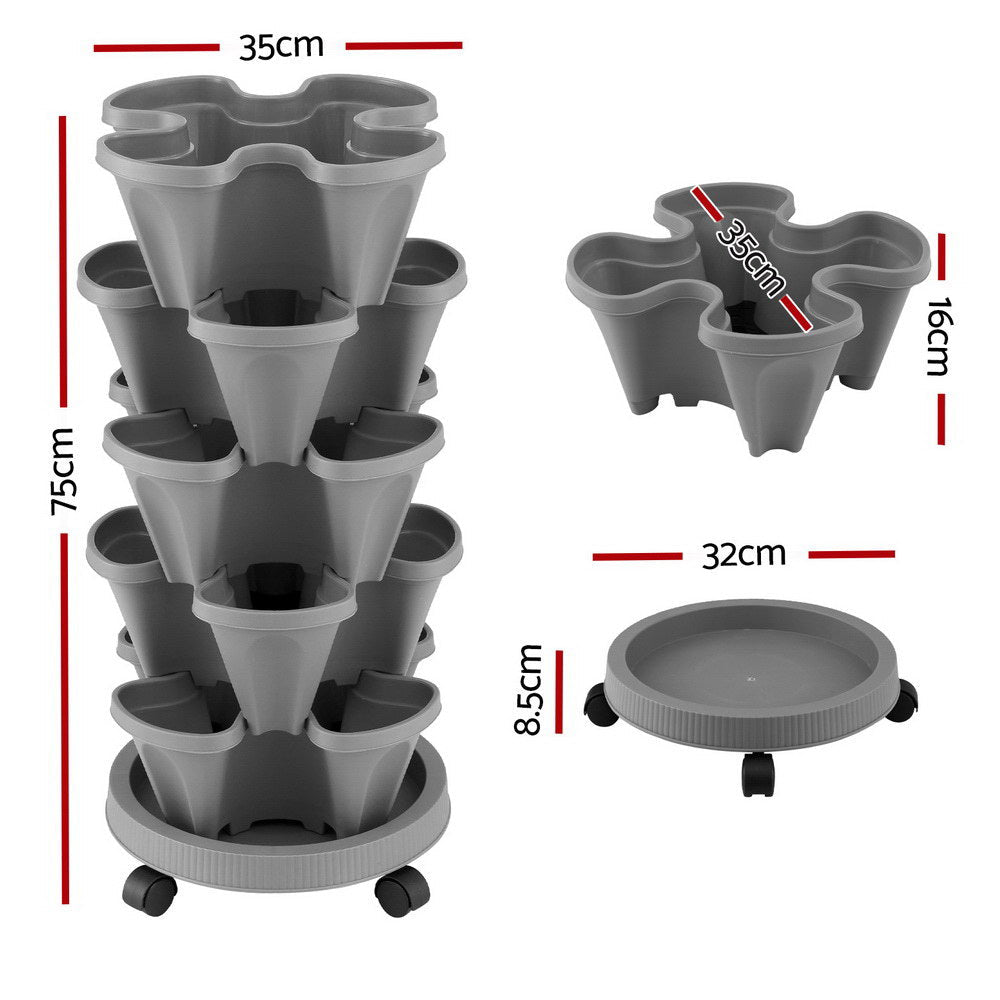 5 - Pot Stackable Strawberry Planter with Automatic Drainage - Direct On Sale