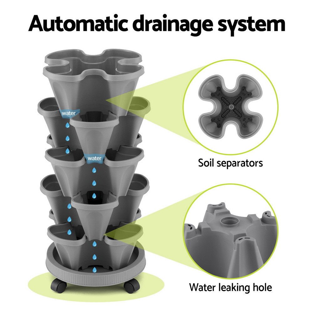 5 - Pot Stackable Strawberry Planter with Automatic Drainage - Direct On Sale