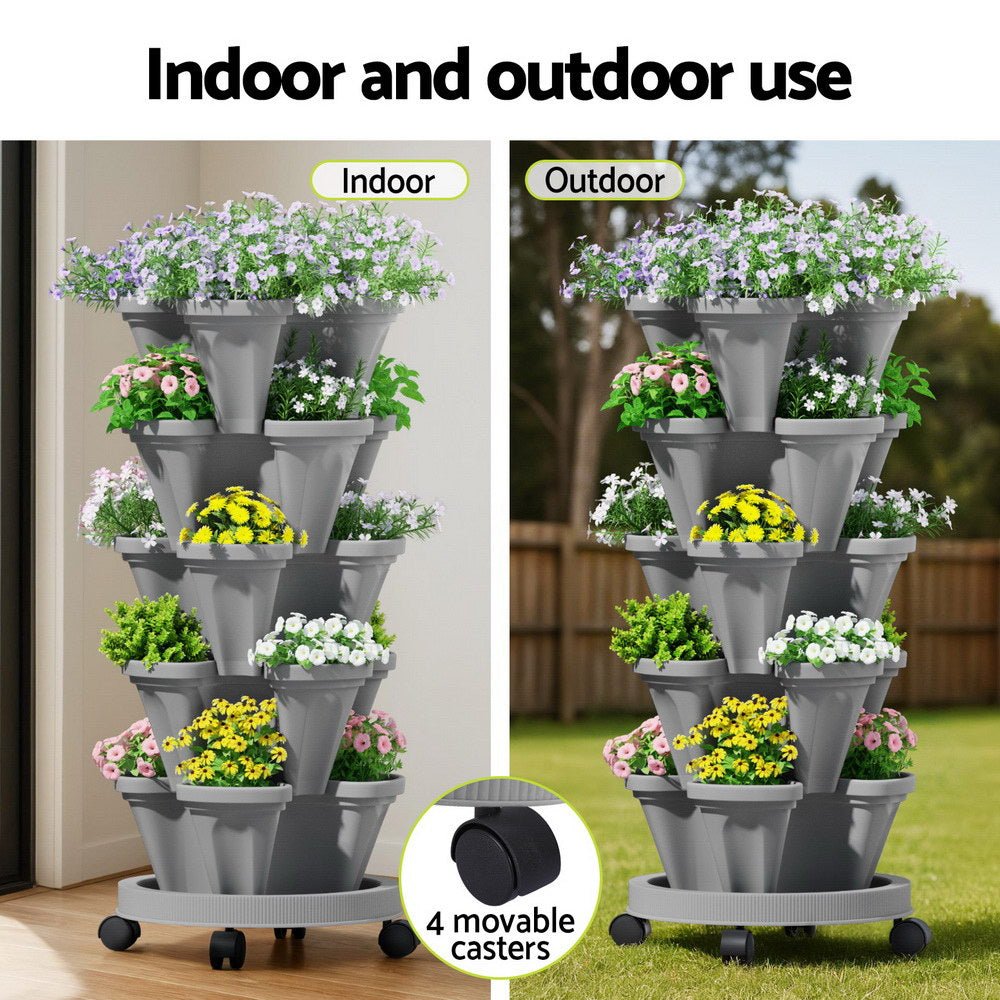 5 - Pot Stackable Strawberry Planter with Automatic Drainage - Direct On Sale