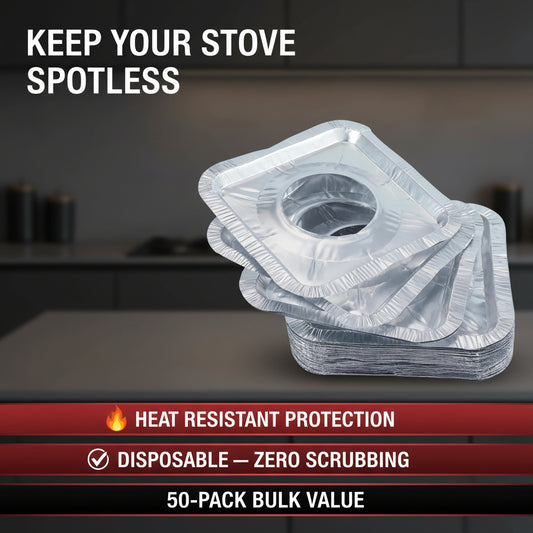 50-Pack Aluminium Foil Stove Burner Covers – Disposable Gas Stove Protectors