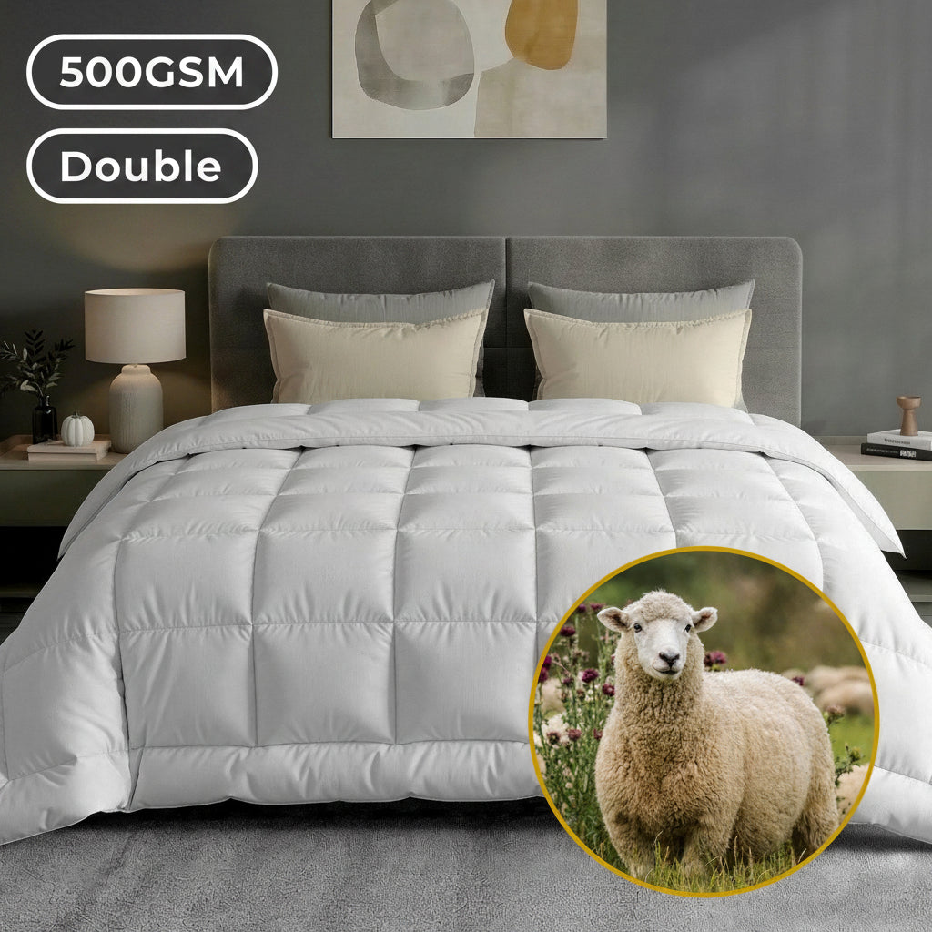500GSM white wool quilt double winter doona with baffle box construction
