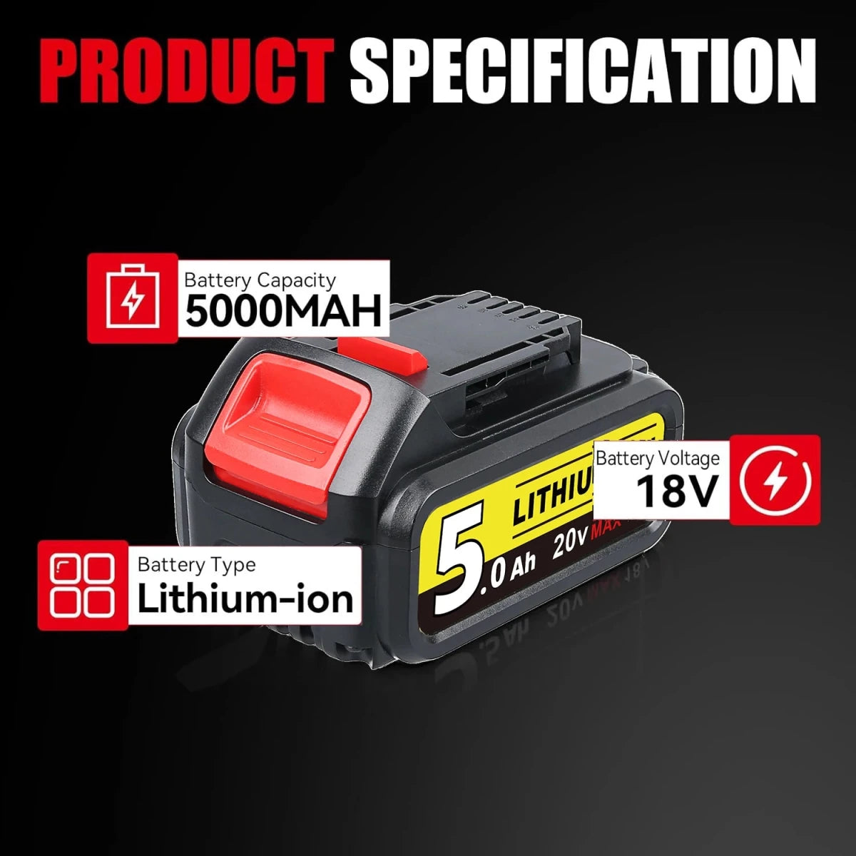 5.0Ah High Capacity Replacement Batteries for DeWalt 20V Battery Pin DCB203 DCB204 DCB205 DCB206 for 20Volt Cordless Power Tools - Direct On Sale