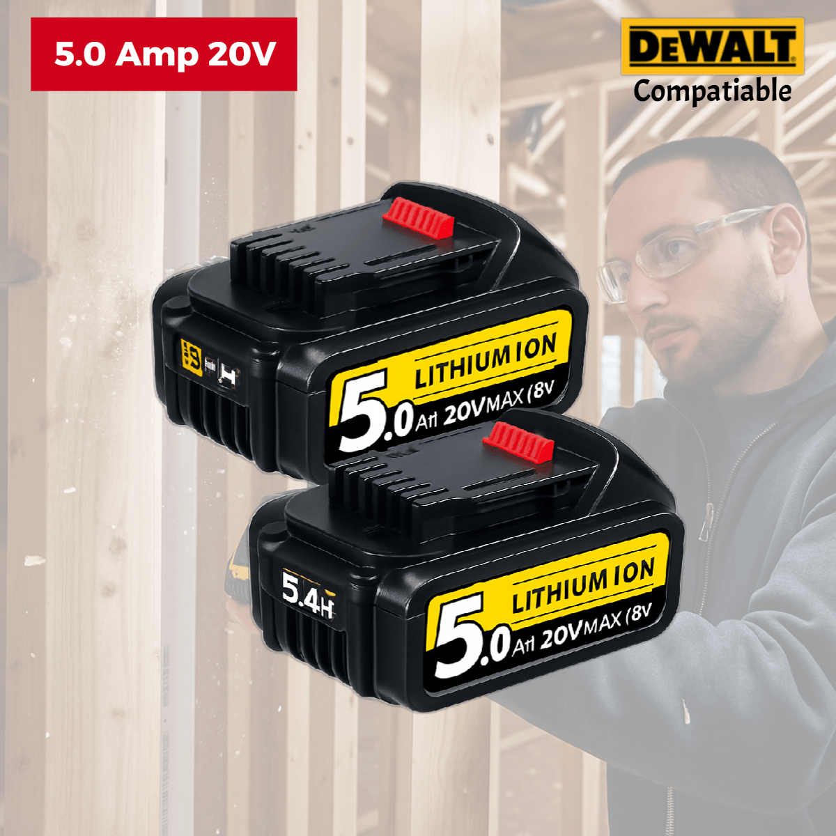 5.0Ah High Capacity Replacement Batteries for DeWalt 20V Battery Pin DCB203 DCB204 DCB205 DCB206 for 20Volt Cordless Power Tools - Direct On Sale