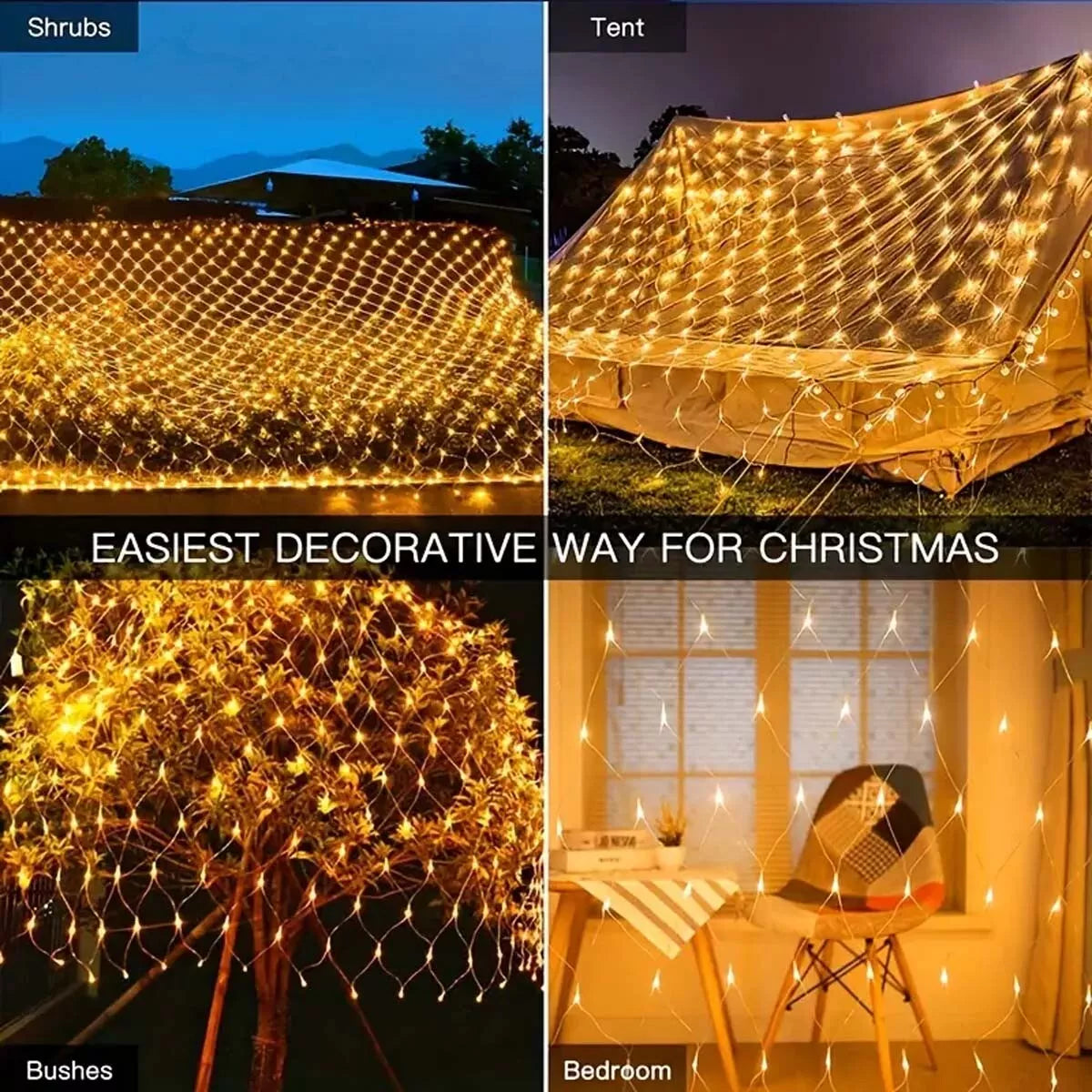 Multicolour solar net lights at night