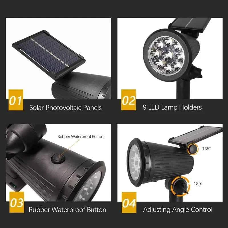 Solar LED Spotlight for Outdoor Garden Landscape Lighting Waterproof Solar Powered Spot Lights for Garden Lawn Yard Walkway