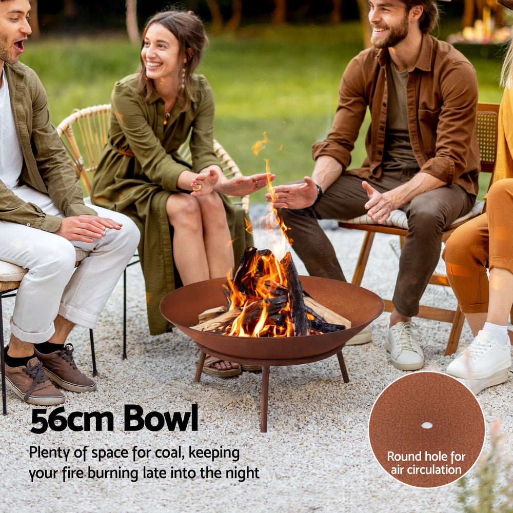 56cm Fire Pit Iron Rustic Bowl Outdoor - Direct On Sale