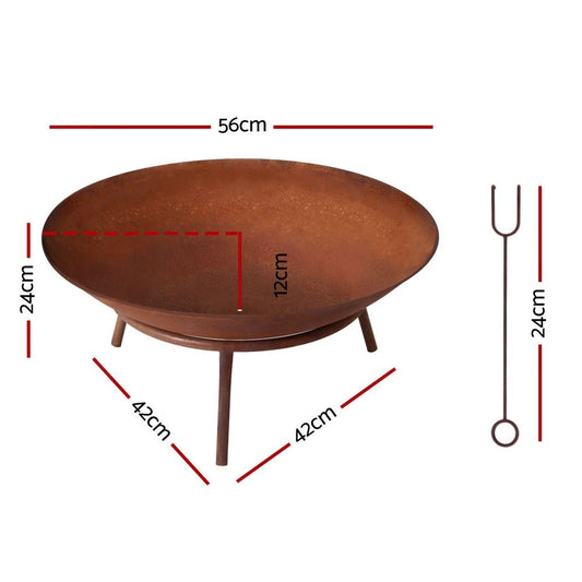 56cm Fire Pit Iron Rustic Bowl Outdoor - Direct On Sale