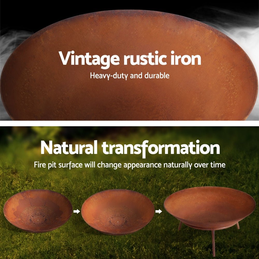 56cm Fire Pit Iron Rustic Bowl Outdoor - Direct On Sale