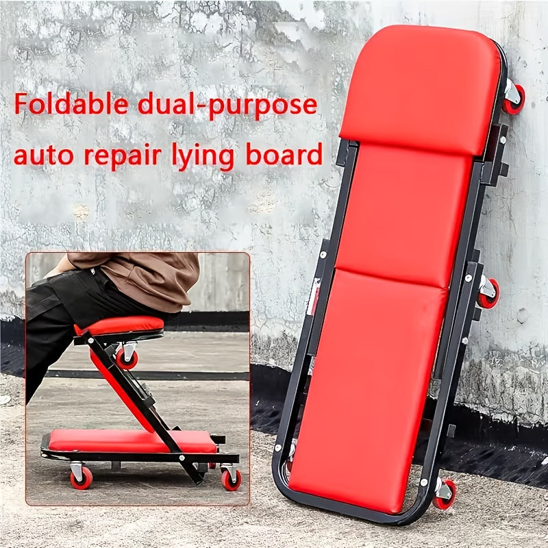 Foldable garage creeper packed down for storage