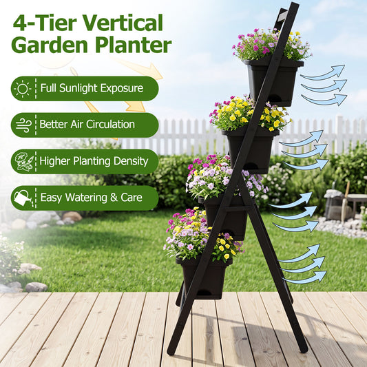 Vertical planter with four planting troughs