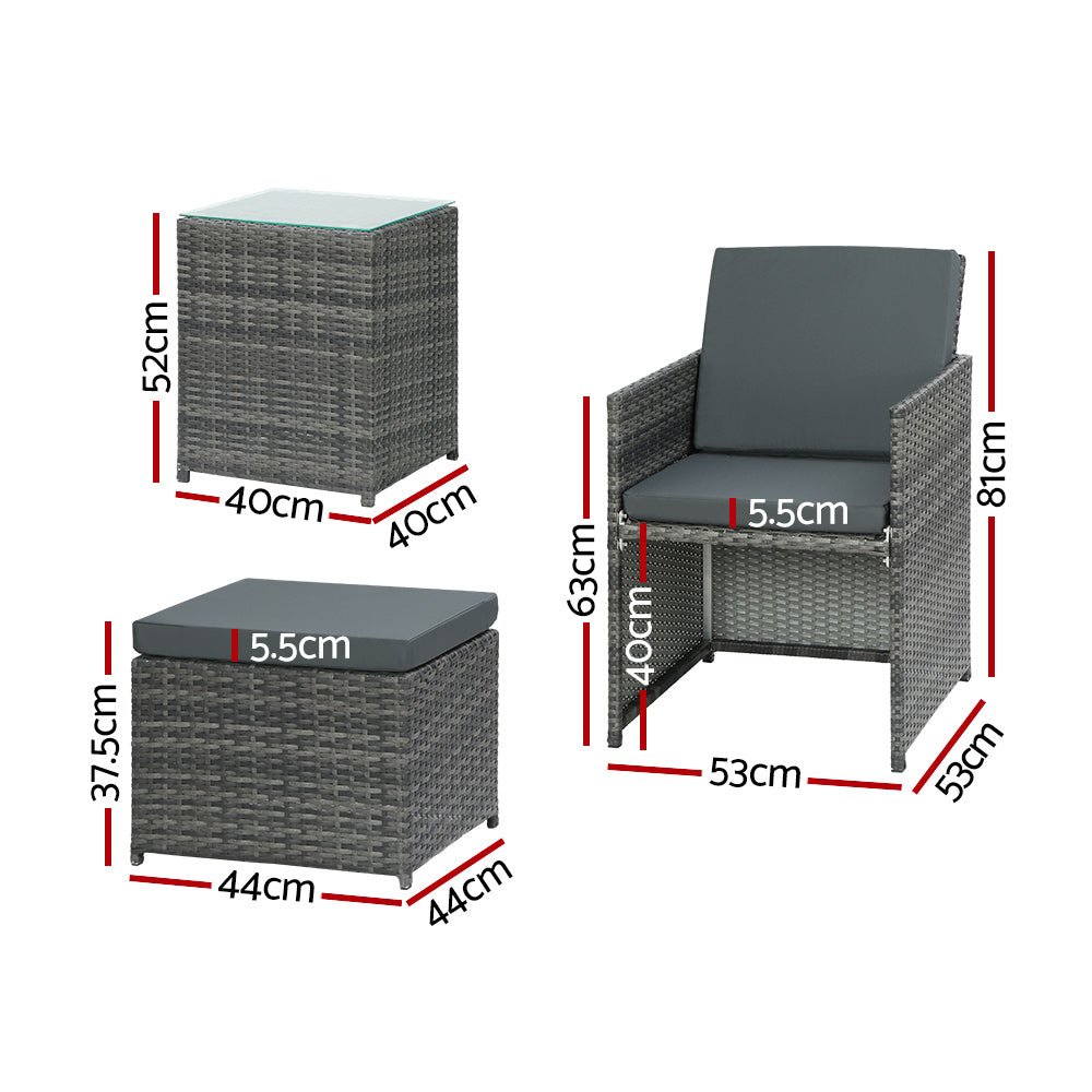 5PC Bistro Set Wicker Table and Chairs Ottoman Outdoor Furniture Grey - Direct On Sale