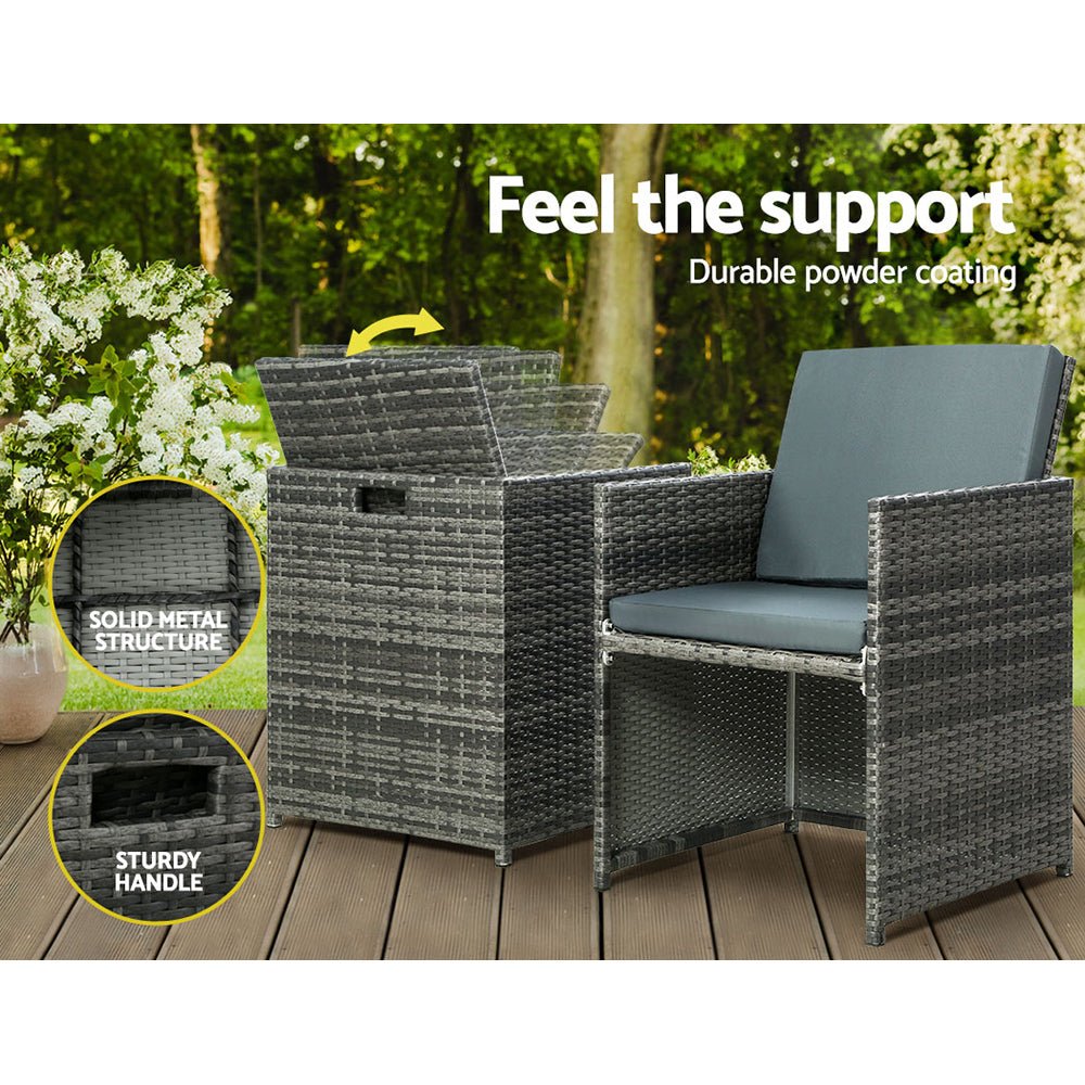 5PC Bistro Set Wicker Table and Chairs Ottoman Outdoor Furniture Grey - Direct On Sale