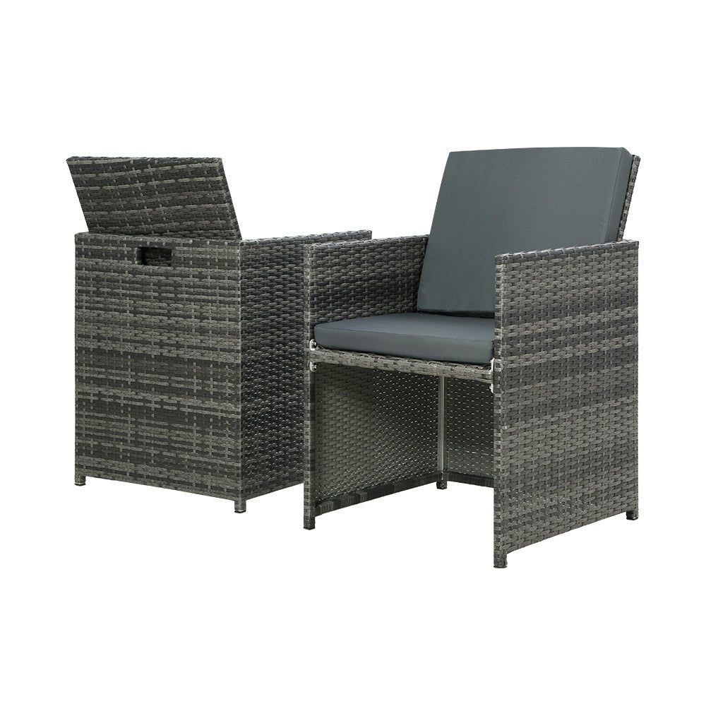 5PC Bistro Set Wicker Table and Chairs Ottoman Outdoor Furniture Grey - Direct On Sale