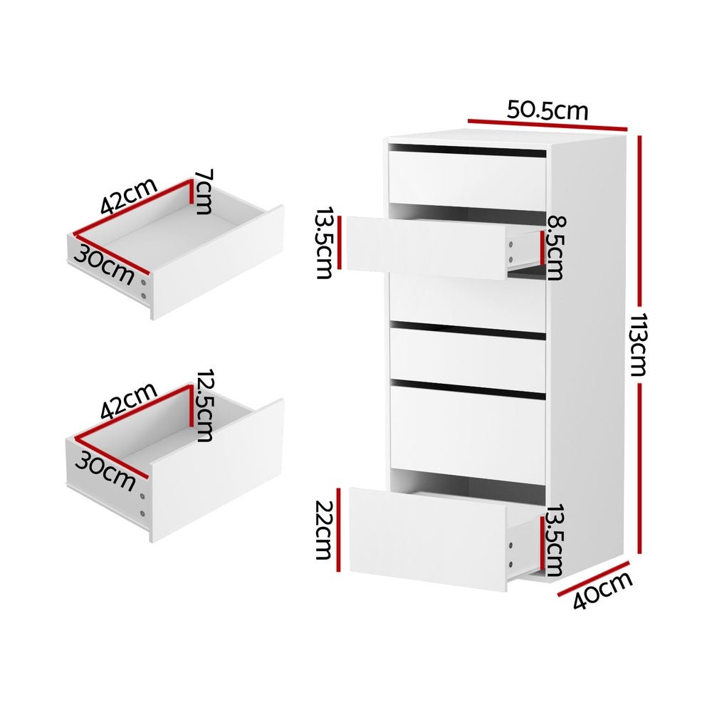 6 Chest of Drawers Dresser Tallboy White - Direct On Sale