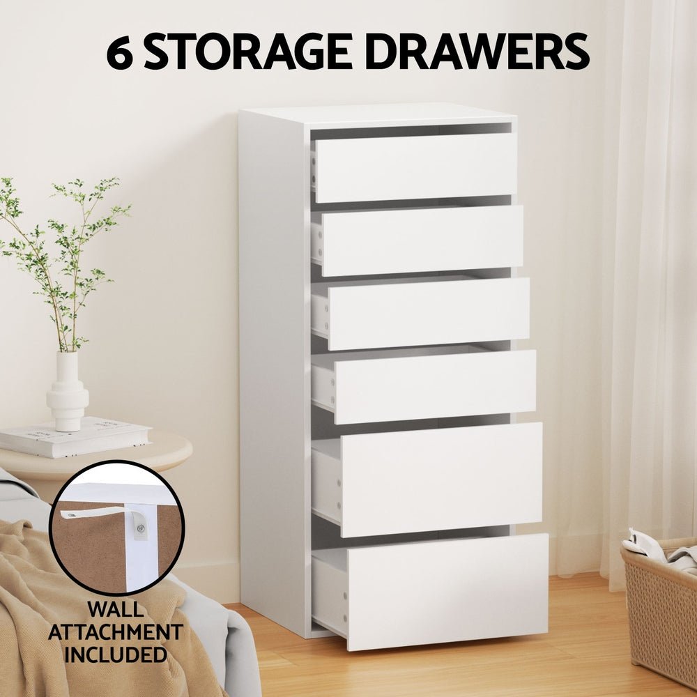 6 Chest of Drawers Dresser Tallboy White - Direct On Sale