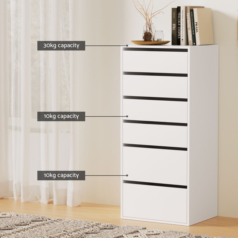 6 Chest of Drawers Dresser Tallboy White - Direct On Sale
