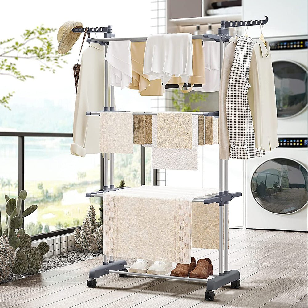 6 Tiers Foldable Garment Hanger Clothes Airer Drying Rack Laundry Support Horse - Direct On Sale