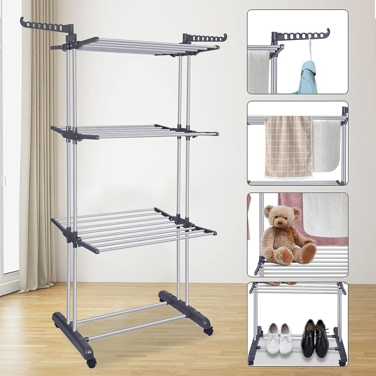 6 Tiers Foldable Garment Hanger Clothes Airer Drying Rack Laundry Support Horse - Direct On Sale