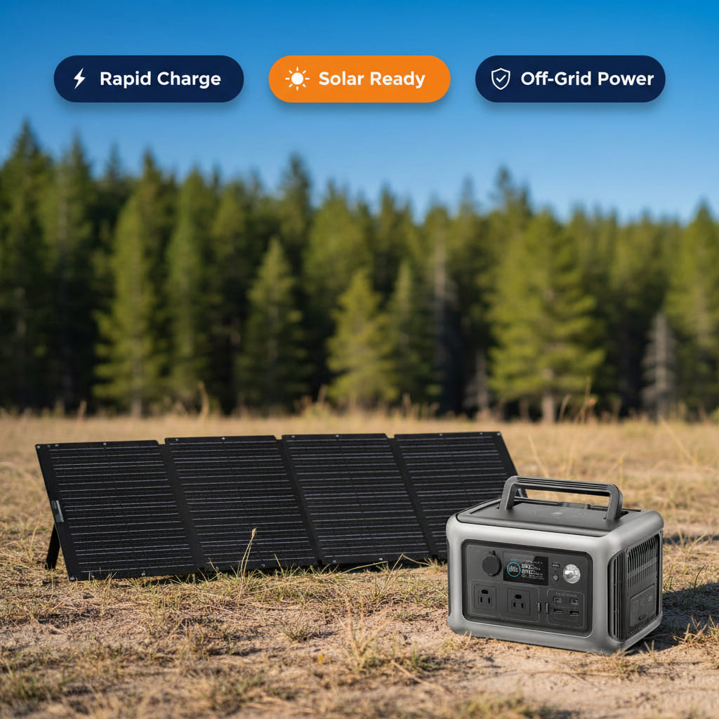 600W Portable Power Station, 299Wh LiFePO4 Solar Generator, 1200W Peak