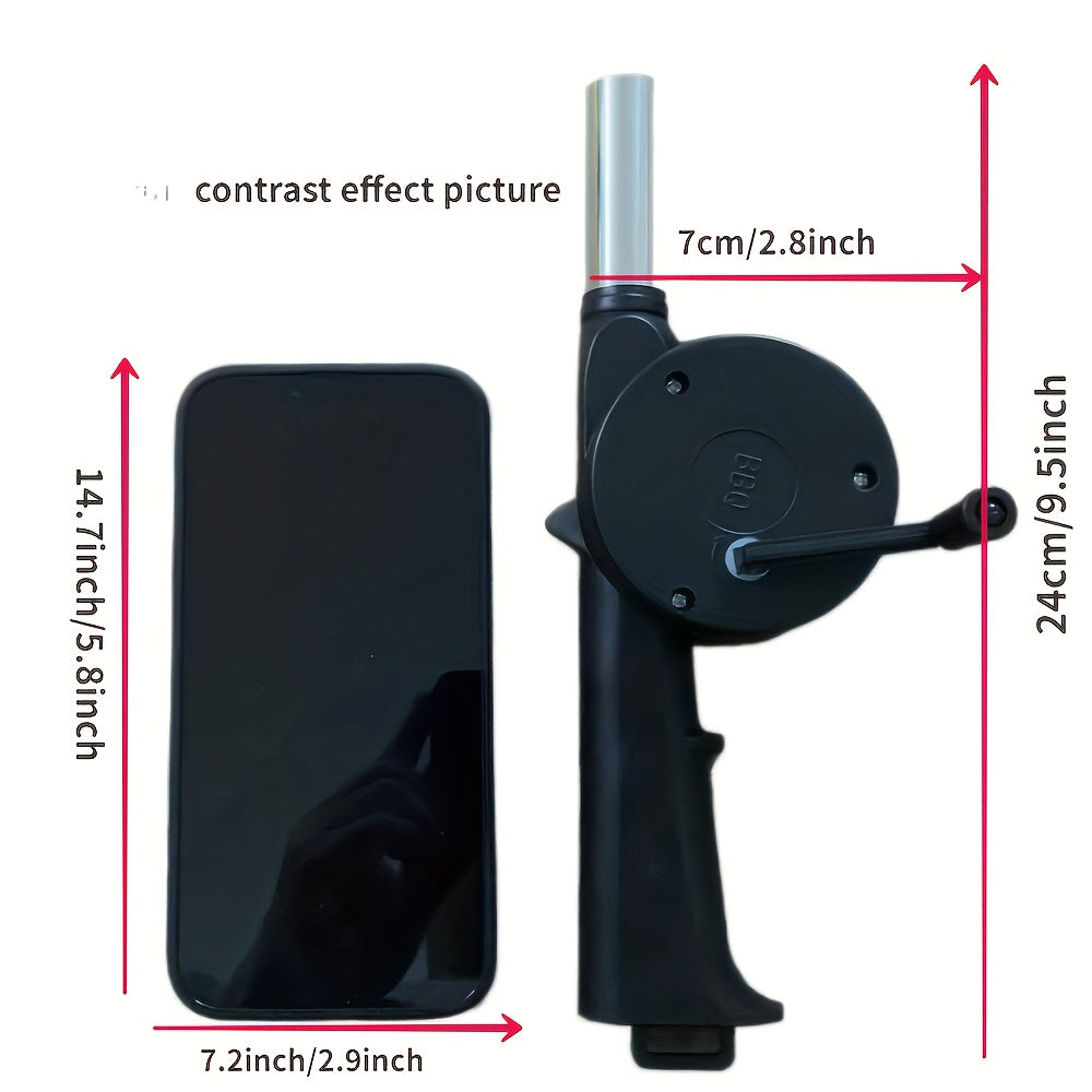 Compact hand-operated blower for BBQ and camping fires