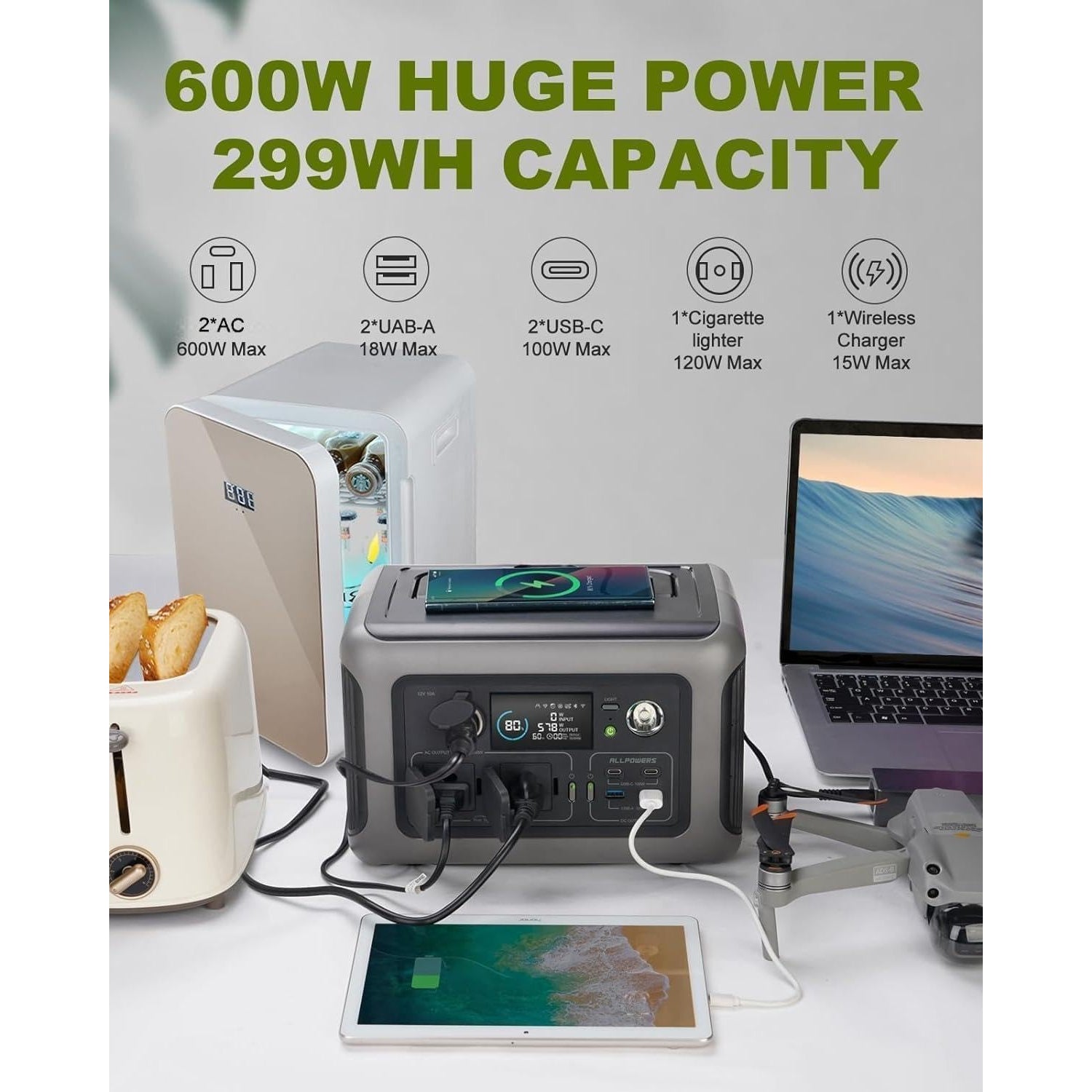 Portable power station charging devices at a campsite