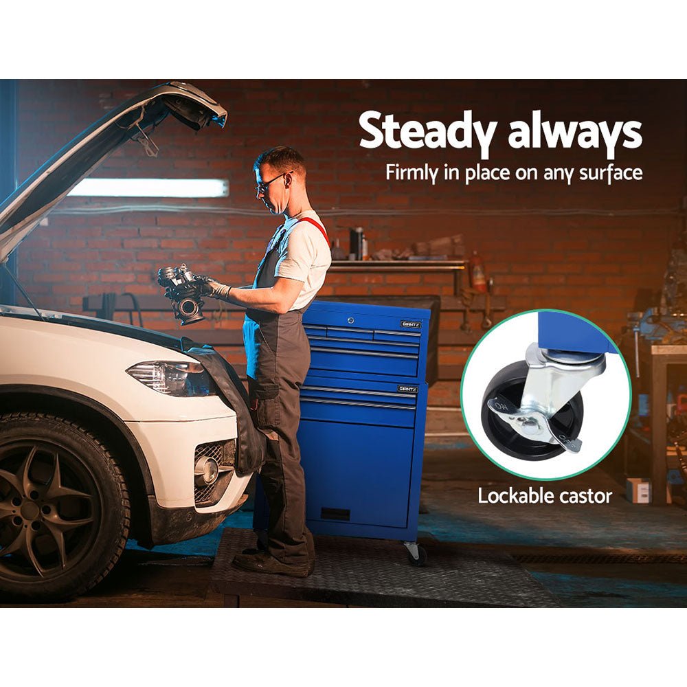 7 Drawer Tool Box Cabinet Chest Trolley Toolbox Garage Storage Blue - Direct On Sale