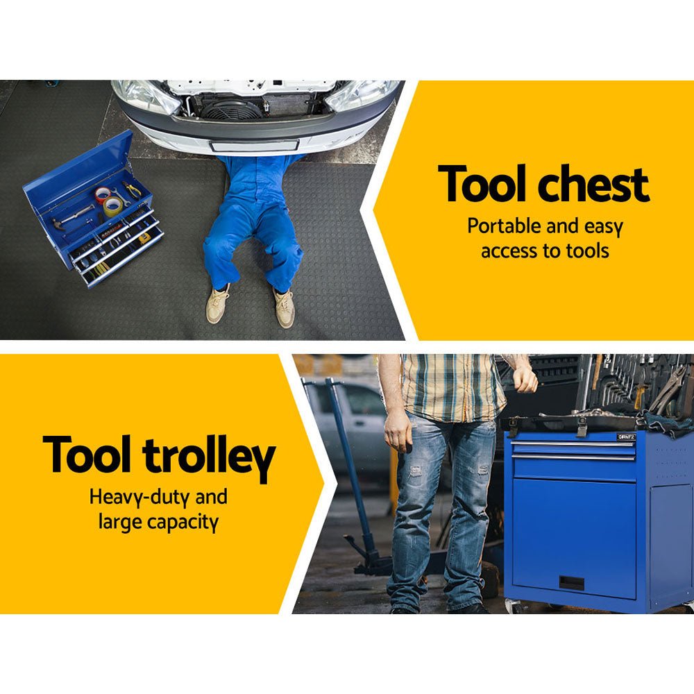 7 Drawer Tool Box Cabinet Chest Trolley Toolbox Garage Storage Blue - Direct On Sale