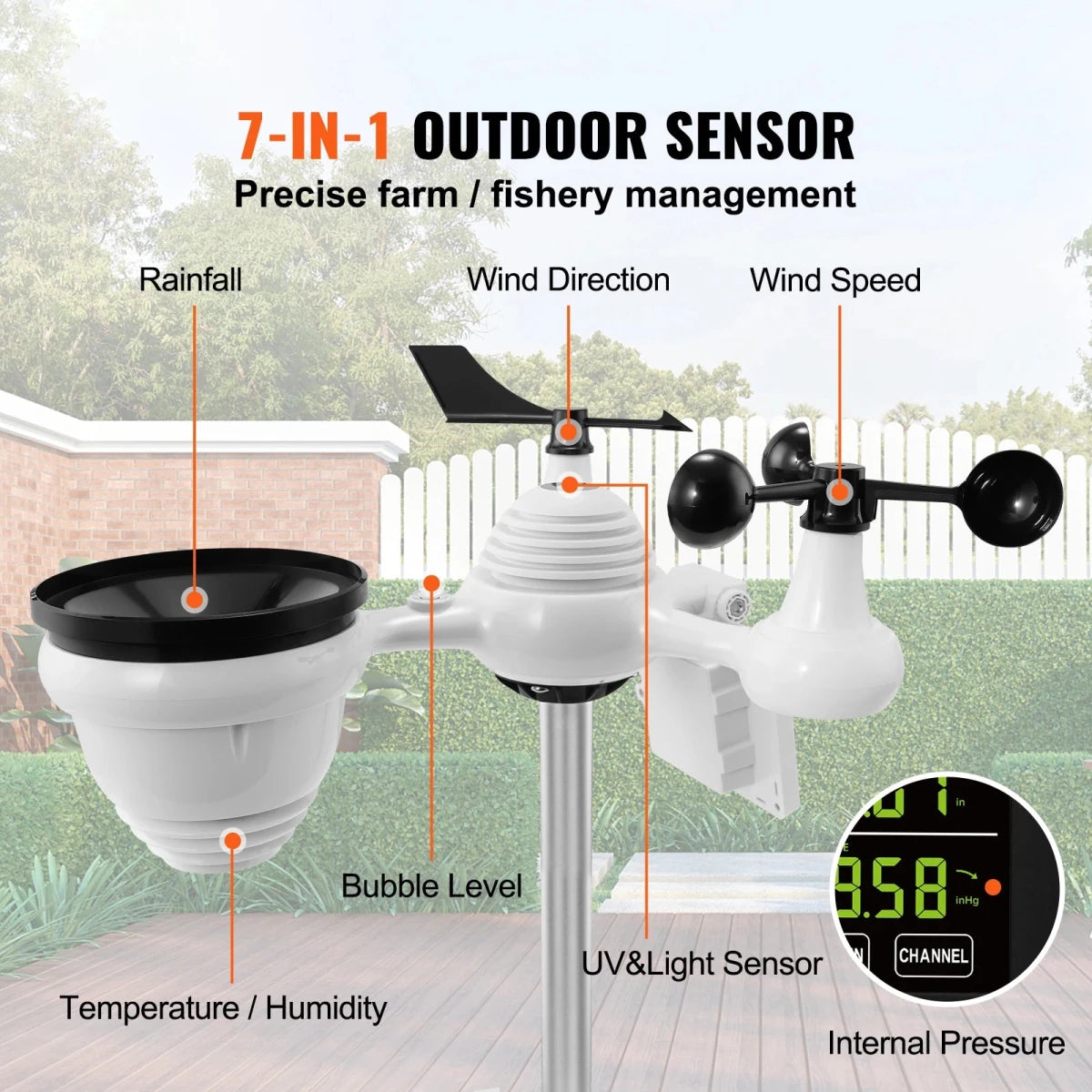 7 - in - 1 Wi - Fi Weather Station 7.5 in Color Display with Solar Outdoor Sensor Alarm Alerts for Temperature Humidity - Direct On Sale