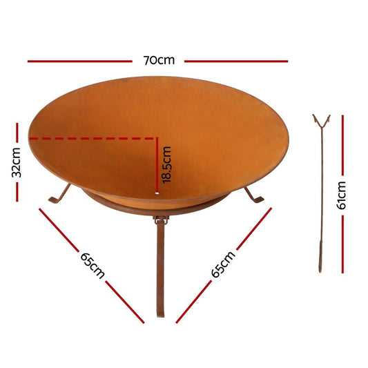 70cm Iron Fire Pit – Rustic Finish for Backyard Warmth &amp; Outdoor Gatherings - Direct On Sale