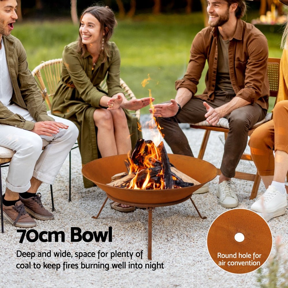 70cm Iron Fire Pit – Rustic Finish for Backyard Warmth &amp; Outdoor Gatherings - Direct On Sale