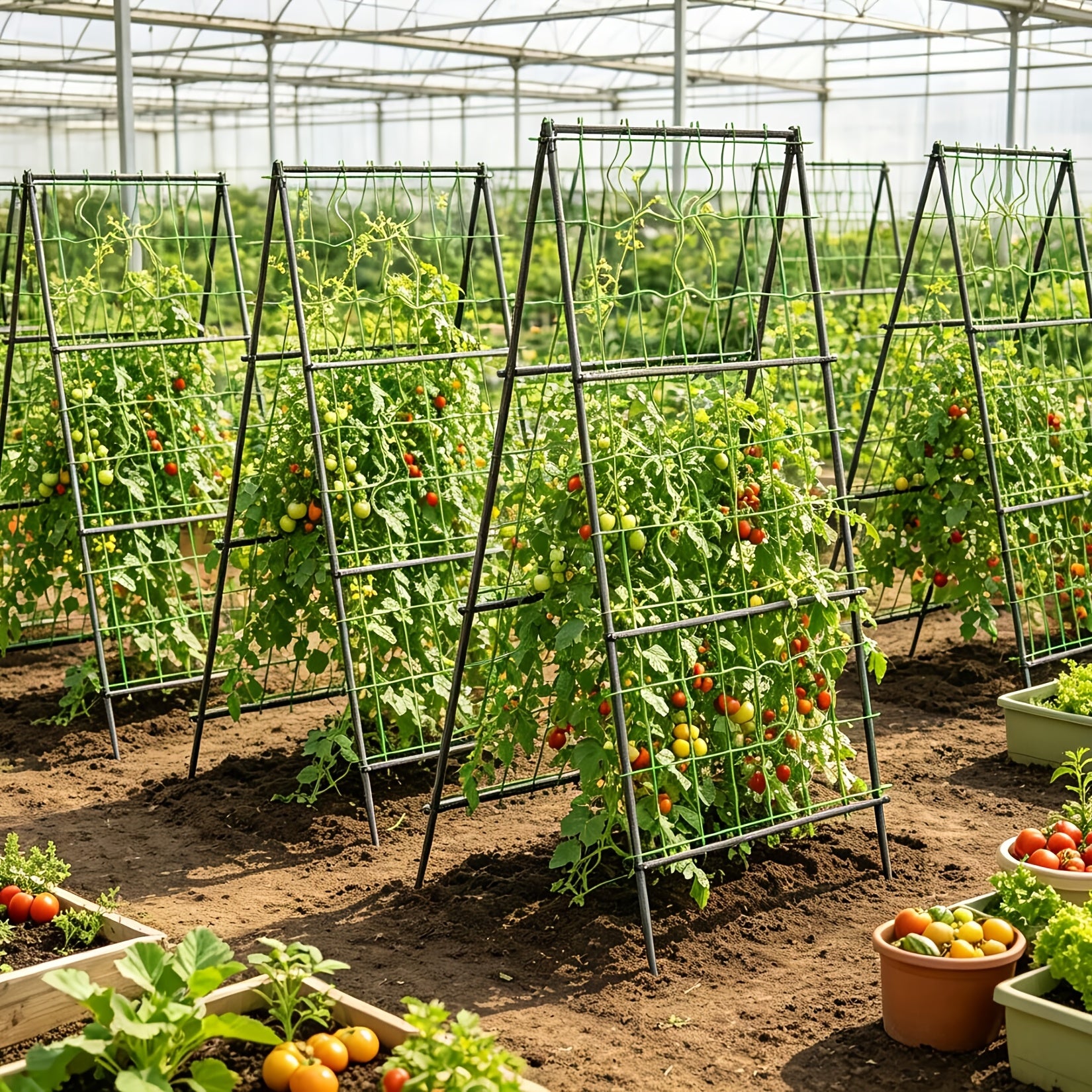 Two A-frame trellises set up in a row
