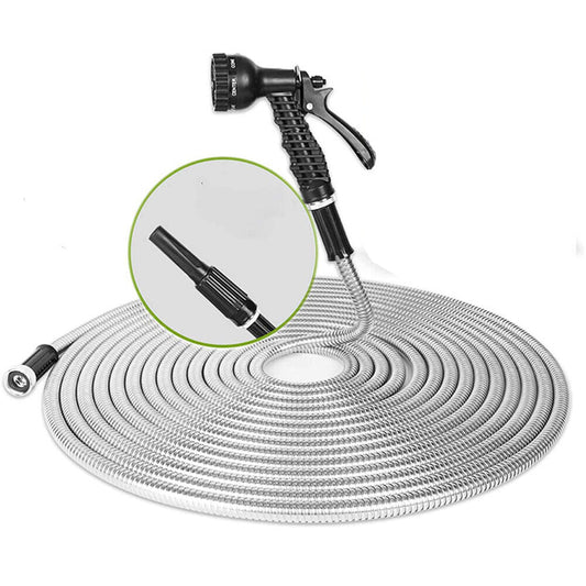 7.5m - 30m Garden Hose Stainless Steel Metal Super Tough & Flexible Water Hose - Direct On Sale