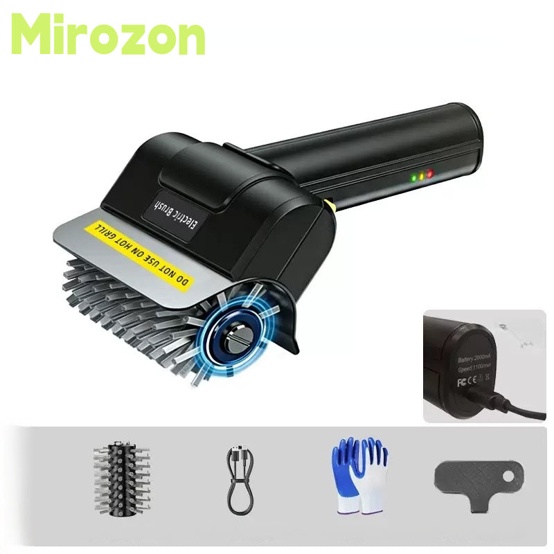 Electric BBQ grill cleaner with 360 degree rotating stainless steel brush head