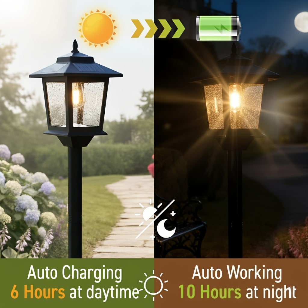 Solar lamp posts on a porch