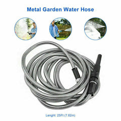 7.5m-30m Garden Hose Stainless Steel Metal Super Tough & Flexible Water Hose
