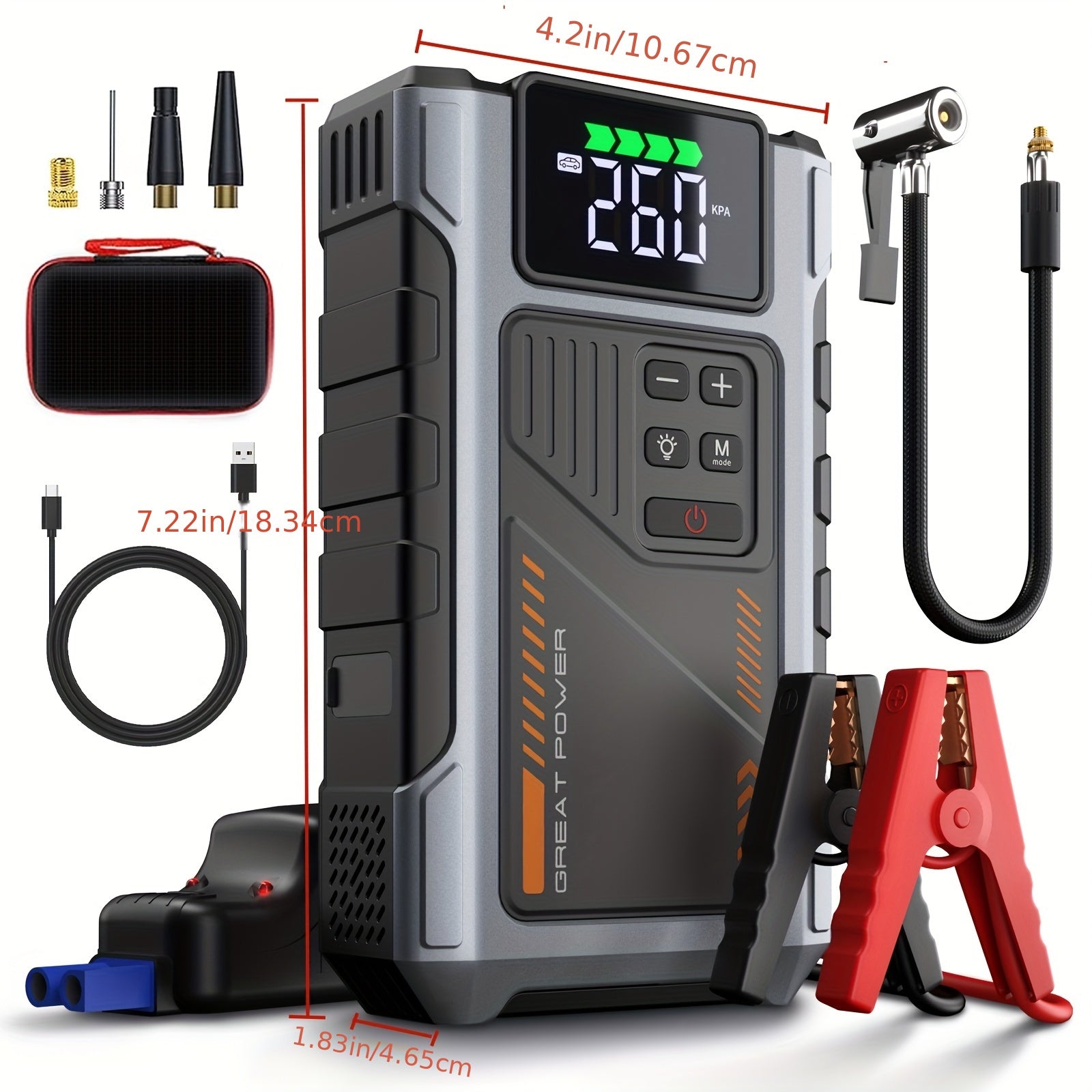 Jump starter inflating a car tyre