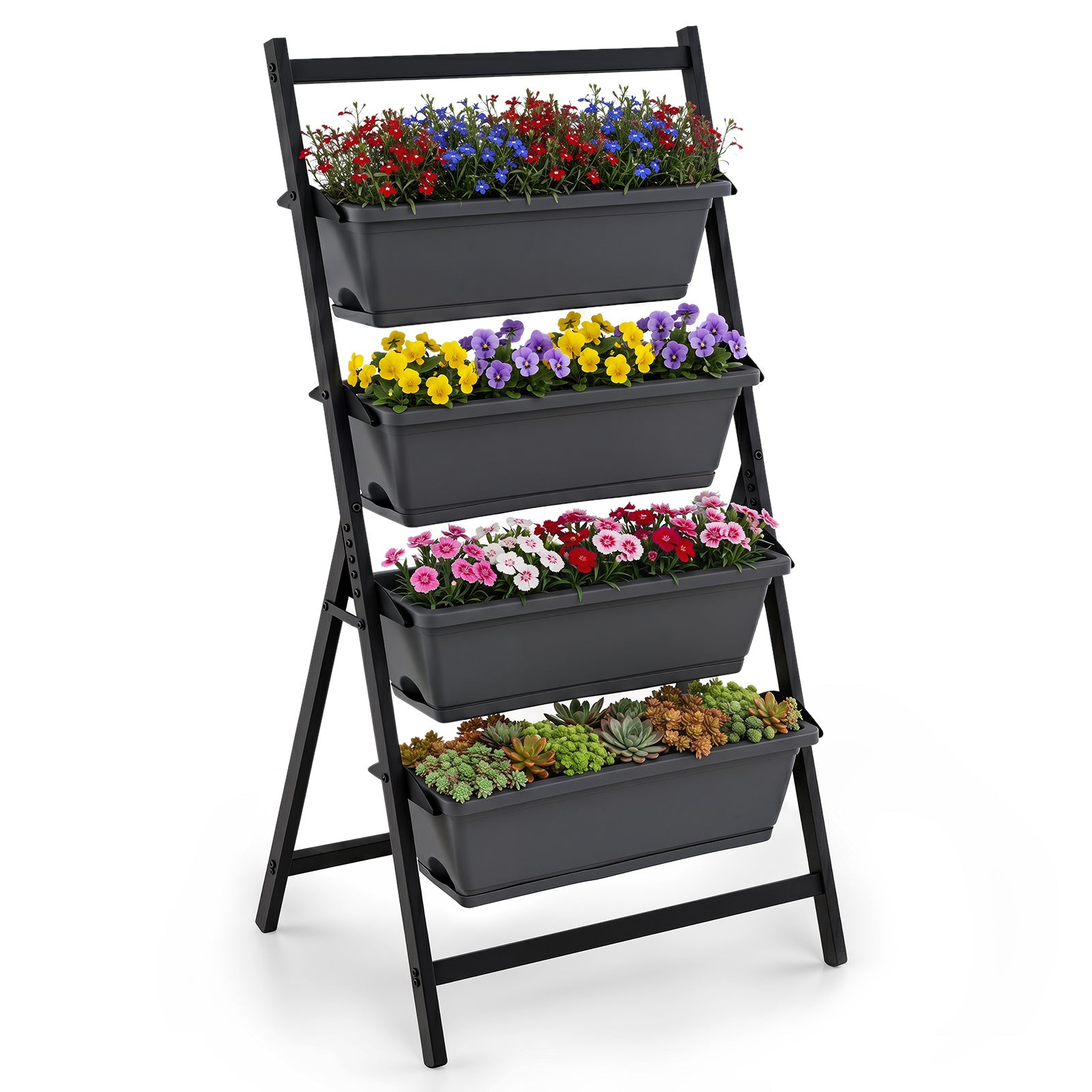 Tiered plant stand on a balcony
