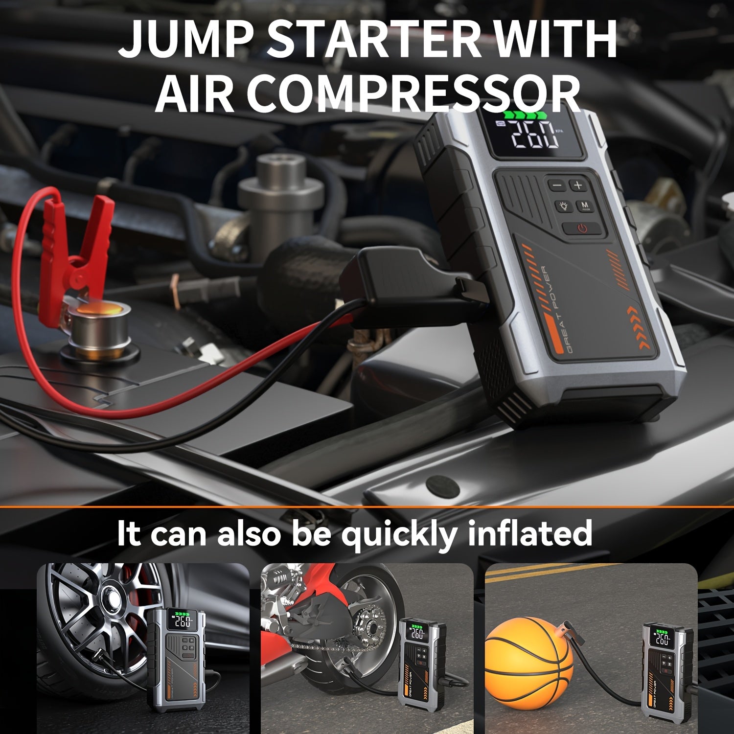 Dual USB power bank ports on the car jump starter