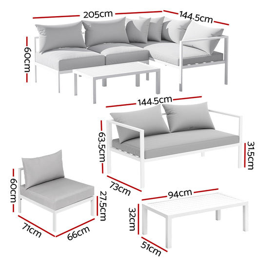 Outdoor lounge setting with two-seater sofa, two single sofas and coffee table