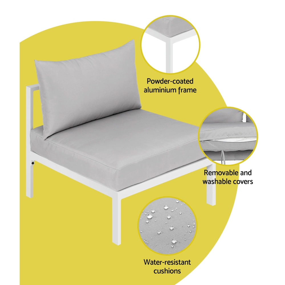 Close-up of the outdoor sofa cushion and frame detail