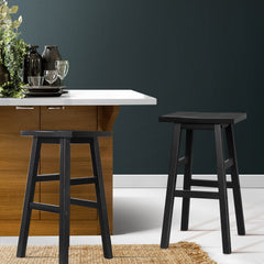 Bar Stools Kitchen Counter Stools Wooden Chairs Black x2
